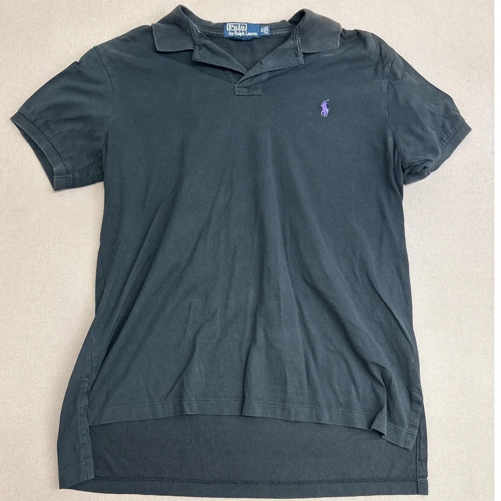 Polo Ralph Lauren Mens Black Custom Fit Short Sleeve Polo Shirt Purple Pony M
